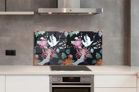 Panel szklany do Kuchni Ptaki w Kwiatowym Ogrodzie