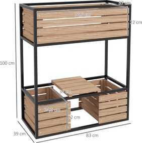 Outsunny Skrzynka na Kwiaty Podwyższony Grząd, Odporny na Warunki Atmosferyczne, 3 Skrzynki do Sadzenia, 83 cm x 39 cm x 100 cm, Naturalny + Czarny