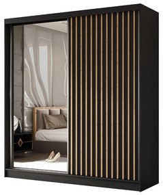 Szafa przesuwna - Lamel z lustrem 200 cm, czarny mat