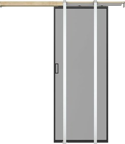 Drzwi przesuwne z ukrytym systemem przesuwnym – aluminium i szkło hartowane przydymione – wys. 205 x dł. 63 cm – LINCI II