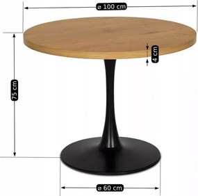 Elegancki stół Murray – nowoczesny okrągły stół o średnicy 100 cm na czarnej metalowej nodze z laminowanym blatem