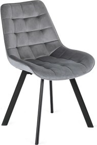 Zestaw Stół Prostokątny Rozkładany CLARK 120-160 cm Czarny Połysk i 4 Krzesła Tapicerowane RICK Szare Welurowe