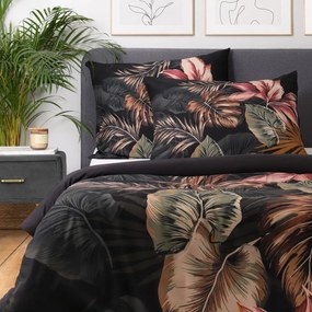 Komplet pościeli z mikrofibry FONCE czarna w liście 200x220 cm HOMLA