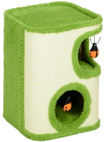 PawHut Drapak dla Kotów, 52 cm, z Pluszową Jaskinią i Zabawką, Zielony/Kremowy
