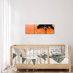 Obraz drzewa o zachodzie słońca (z zegarem) (90x30 cm)