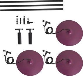 Nowoczesny system szynowy czarny z 2 reflektorami i 3 lampami wiszącymi fioletowymi 1-fazowy - Slimline Uzzy Panzi