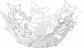 Element dekoracyjny Farfalloso Ø31 cm z perforowanego żelaza w kolorze białego marmuru, motyw motyli, nowoczesna ozdoba stołu, made in Italy