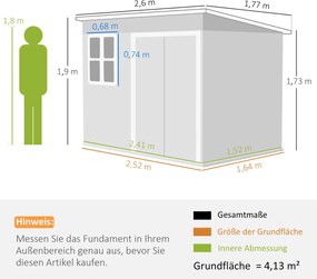 Outsunny Metalowy schowek do przechowywania narzędzi ogrodowych, z oknem, szerokie drzwi, 260 x 177 x 190 cm, zielony | Aosom PL