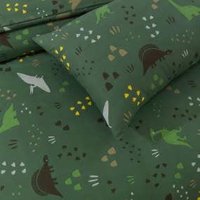 PrzytulneMieszkanie.pl PrzytulneMieszkanie.pl Bawełniana pościel do łóżeczka DINO STEPS ciemnozielona Rozmiar pościeli: 45 x 65 cm | 90 x 135 cm