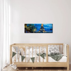 Obraz - Obraz olejny przedstawiający wieżę Eiffla (z zegarem) (90x30 cm)