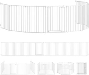 PawHut Ogrodzenie dla zwierząt, 8-panelowa bariera z drzwiami, składana, dla małych i średnich psów, tworzywo sztuczne, stal węglowa, Biały