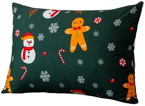 Poszewka na poduszkę z mikrofibry SNOWMAN AND GINGERBREAD 50x70 cm, zielona