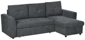 HOMCOM Sofa trzyosobowa z funkcją spania, sofa z chaiselongiem, tapicerowana sofa, ciemnoszara
