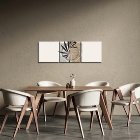 Obraz - Abstrakcja z tropikalnymi liśćmi N⁰1 (z zegarem) (90x30 cm)