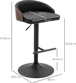 HOMCOM Zestaw 2 stołków barowych obrotowych z regulacją wysokości i podnóżkiem drewno | Aosom PL