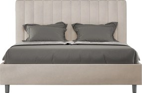 Łóżko wyposażone w stelaż z listwami tapicerowane 140x210 microfibra piaskowy Agueda