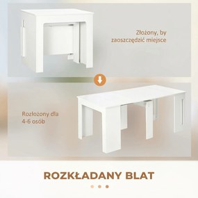 HOMCOM Stół jadalniany, składany stół, rozkładany stół kuchenny, stół jadalniany, płyta wiórowa, 60-180 x 85 x 75 cm, Biały