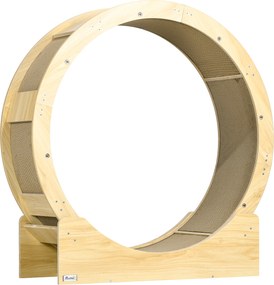 PawHut 91 cm Kocie Koło z Hamulcem, Drapakiem, Dąb