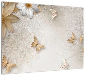 Obraz na szkle - Kwiaty z muszką (70x50 cm)