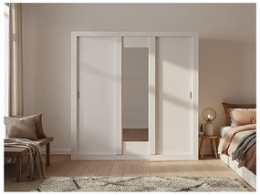 Szafa z lustrem ROXANE – 3 pary drzwi przesuwanych – Długość 220 cm – Kolor biały