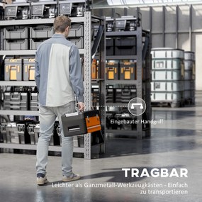 HOMCOM Pusta Skrzynka na Narzędzia, 49,7 x 25,3 x 23 cm, z Szufladą, Mini-Boxem, Stalowe, Pomarańczowe