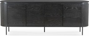 Komoda do Salonu BECK 200 cm Czarna Czterodrzwiowa Ryflowana Nowoczesna