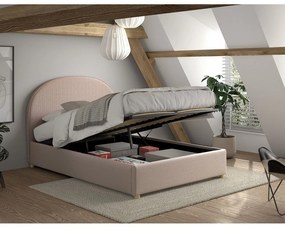 Różowe tapicerowane łóżko dwuosobowe ze schowkiem i stelażem 140x200 cm Moon – Vipack