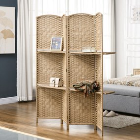 HOMCOM 4-częściowy parawan, 160 x 170 cm, składana przegroda z 2 półkami | Aosom PL