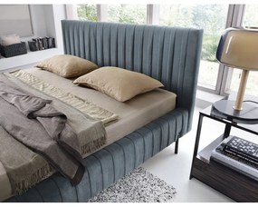 Niebieskie tapicerowane łóżko dwuosobowe ze schowkiem ze stelażem 140x200 cm Plissa – ELTAP