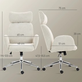 HOMCOM Krzesło biurowe z regulowanym zagłówkiem, ergonomiczne krzesło do biurka, funkcja odchylenia, regulowana wysokość, szaro-białe