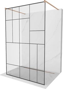 Mexen Kioto ścianka prysznicowa wolnostojąca 130 x 200 cm, czarny wzór 8 mm, miedź szczotkowana - 800-130-002-65-78