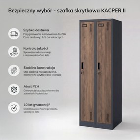 Szafka pracownicza dwukomorowa antracytowa, orzech, 600x1800x500 mm: KACPER II Eco Design