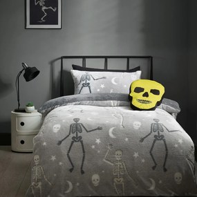 Szara fluorescencyjna pościel dziecięca jednoosobowa z mikropluszu 135x200 cm Halloween Skeleton – Catherine Lansfield