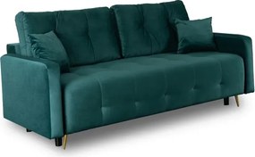 Sofa z Funkcją Spania SEUL Rozkładana Dwuosobowa Welurowa Zielona do Salonu