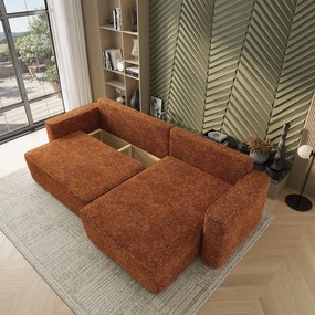 Masseno Narożnik BELARO z funkcją spania i pojemnikiem na pościel Narozniki L, Rozkładana sofa - Ceglasty, BELLA 40