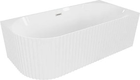 Mexen Gia wanna wolnostojąca narożna ryflowana prawa 150 x 75 cm, biała połysk, przelew nikiel szczotkowany - 52701507500P-97