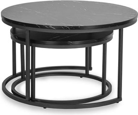 Zestaw Stolików Kawowych MAURO MAX 60 cm/80 cm Czarny Marmur Nowoczesny Glamour