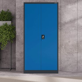 Biurowa szafa metalowa na akta JAN, 900 x 1850 x 400 mm, antracytowo-niebieska