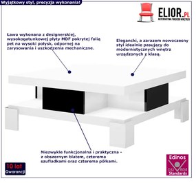 Biała ława wysoki połysk z czarnymi szufladami - Angie 3X