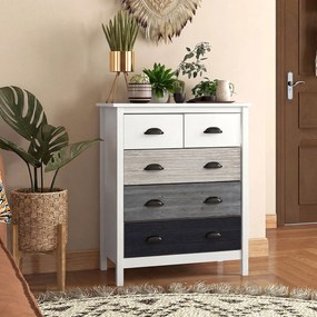 HOMCOM Kredens, Komoda, 5 szuflad, lakierowana powierzchnia, MDF &amp; drewno sosnowe, 70 x 38 x 85 cm, Biały