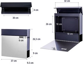 STILISTA Skrzynka na listy ścienna 37 x 36 x 9 cm, stal