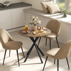 HOMCOM Okrągły stół kuchenny, 80 cm, kompaktowy blat, płyta wiórowa, metal, Rustykalny-brązowy | Aosom PL