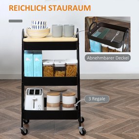 HOMCOM Wózek z 3 Koszami, Wózek Serwisowy, Metal, Tworzywo Sztuczne, Czarny