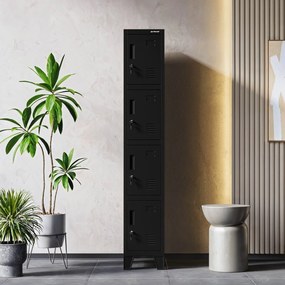 Wąska szafa socjalna 4-skrytkowa Robert 1 Plus, 29,2x45x172 cm, czarna