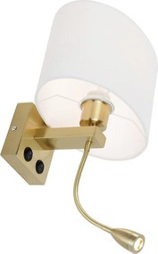 Lampa ścienna mosiężna z owalnym abażurem lnianym, białym, 25 cm - Brescia Combi