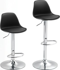 HOMCOM Zestaw 2 Stołków Barowych z Oparciem, Obrotowe, Regulowane na Wysokość, Nośność do 120 kg, 42 x 38 x 82-104 cm, Czarny