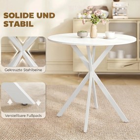 HOMCOM Okrągły stół kuchenny, 80 cm, kompaktowy blat, płyta wiórowa, metal, biały | Aosom PL