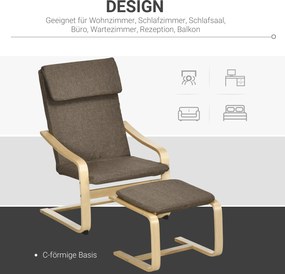 HOMCOM Fotel Relaksacyjny z Podnóżkiem Brązowy Lniany Pokrycie Drewniana Rama Wygodne Siedzisko z Podłokietnikami | Aosom PL