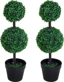 Outsunny Zestaw 2 sztucznych roślin, sztuczne rośliny w designie z kulkami, sztuczne drzewko w cementowej donicy, plastikowa roślina, Zielony+Czarny