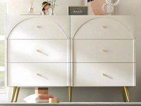 Komoda z 6 szufladami - złote nogi - z płyt wiórowych - Biała